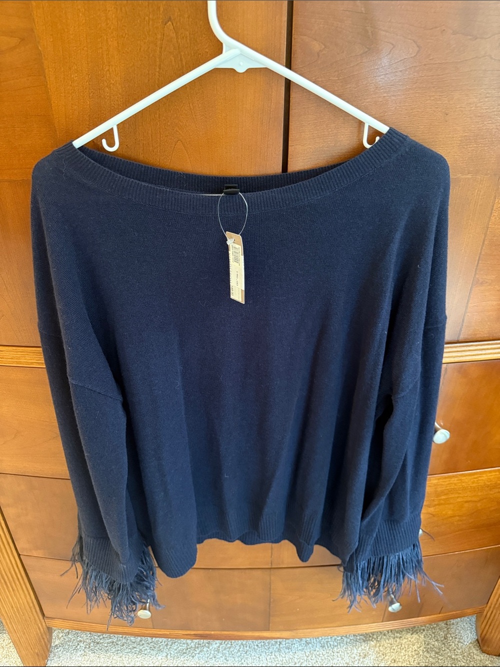 J. Crew Navy Fringe-Hem Boatneck Sweater